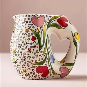 Anthropologie  Mud Fairy Blooming Hearts Gold Accent Pitcher